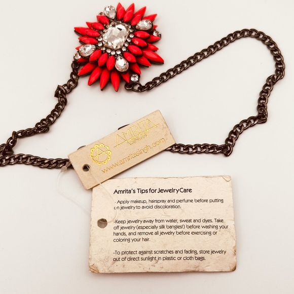 Amrita Singh Coral Crystal Statement Necklace NWT - Picture 8 of 12